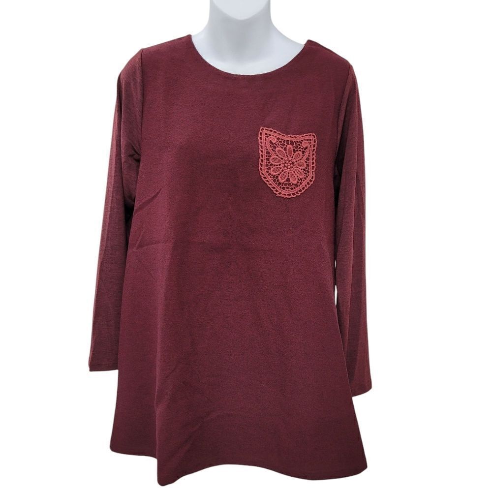 2/$20 Y2K Burgundy Red Long Sleeve Top Blouse Made in Korea Size: Large